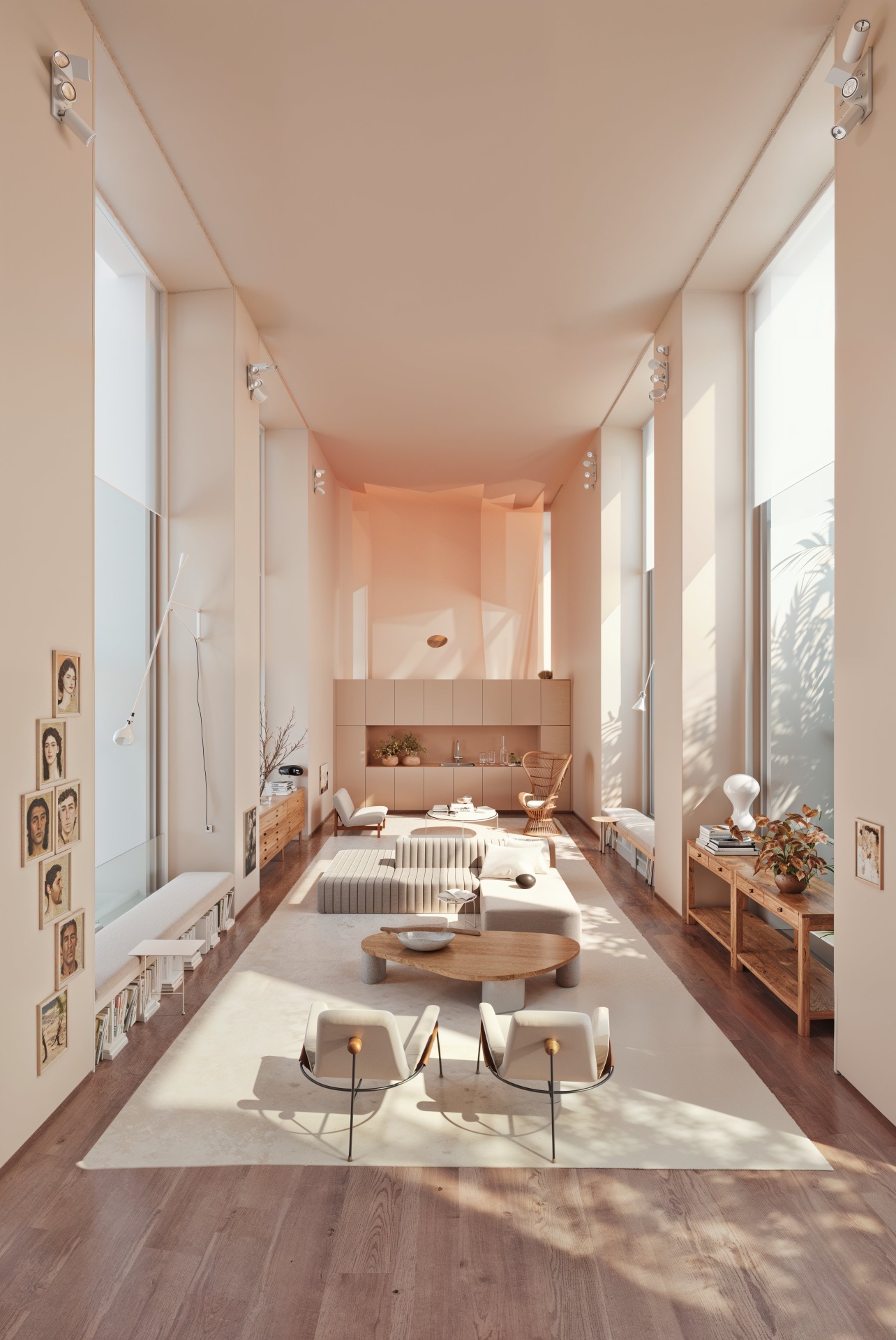 Sunlit double-height living room